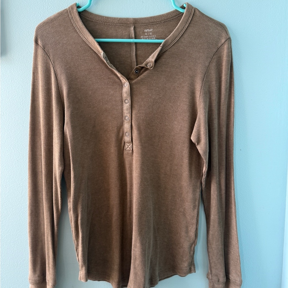 Arie Olive Long Sleeve Henley Top